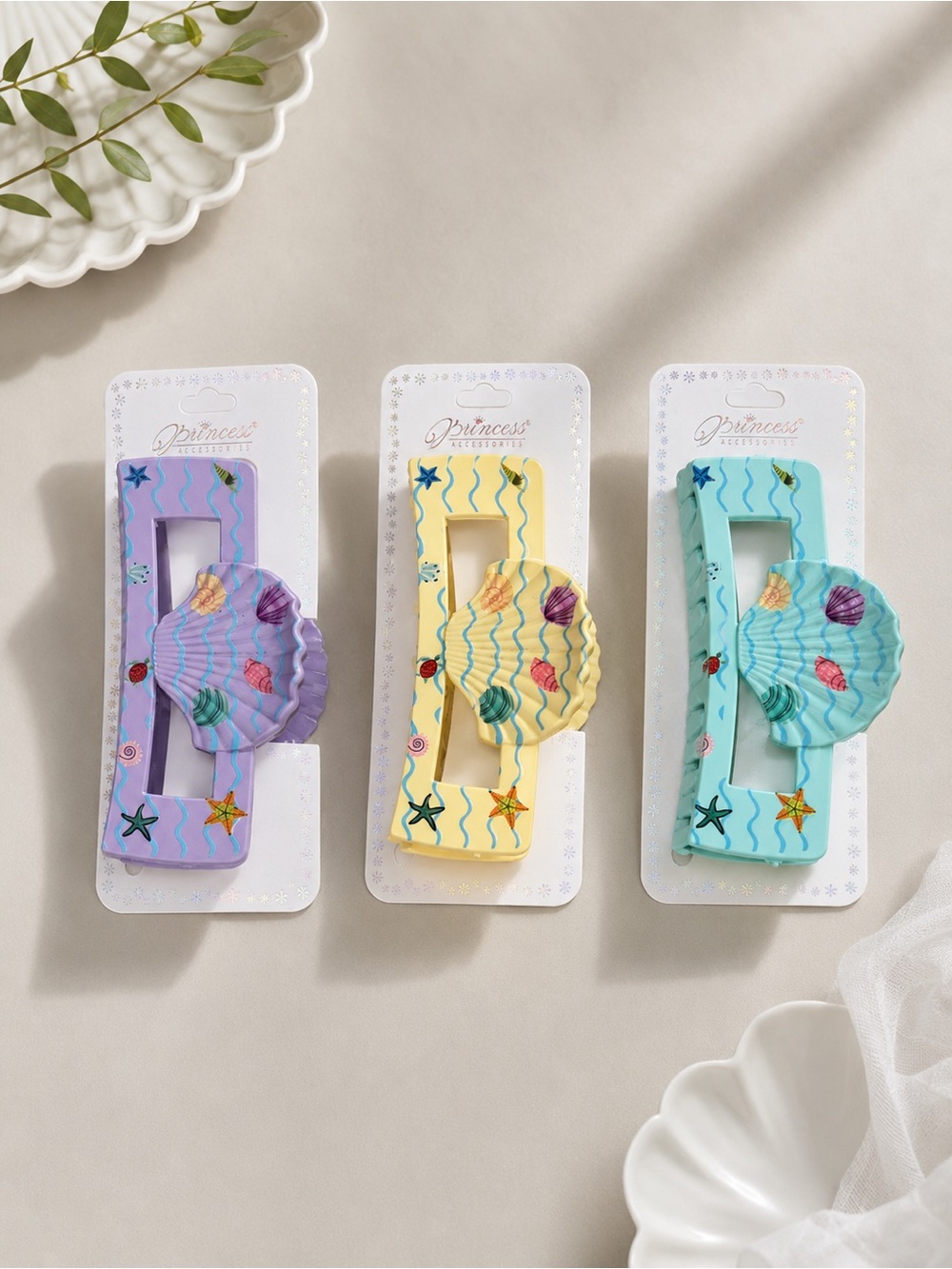 Seashell Hair Claw Clip Bundle Pastel Beach Ocean Mermaid Aesthetic Accessories
